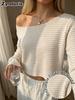 Women's Autumn New Fashion Pineapple Striped Crew Neck Loose Long Sleeve Top