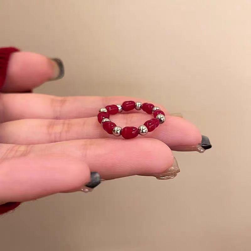 Niche High-End Literary And Artistic Style Ring Trendy Beaded Ring Ring Ring