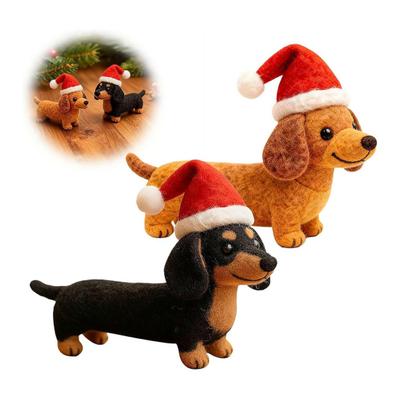 1/2Pcs Christmas Felt Dachshund Figurine Handcrafted Santa Hat Dog Ornament Simulation Puppy Statue Animal Sculpture Home Office Desktop Decoration