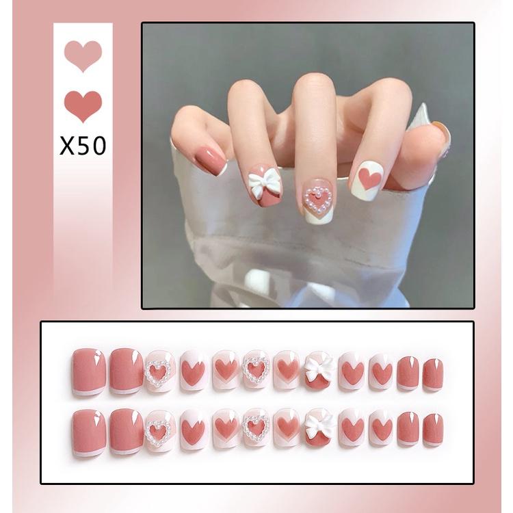 Fake Nails Short Art Nail Tips Press Stick On False with Designs Full Cover Artificial Pink Wearable Clear Tips Press On Nails Fake Nails Short