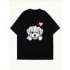 Cute Dog Print T-Shirt White Shih Tzu Puppy With Heart Design Casual Everyday Wear For Women