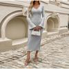 Knitted Women Dress Long Sleeve V Neck Elegant Autumn Robe Fashion Casual Dresses