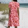 Short Sleeve Boho Dress For Women Casual Loose Fit Sundress Print Round Neck Dress With Pockets