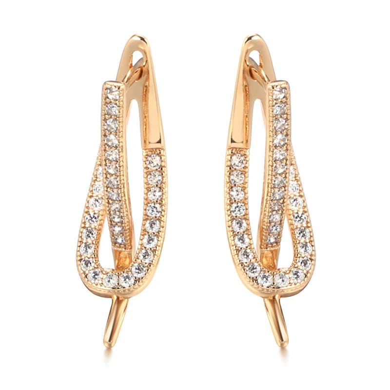 Unique Rose Gold Color Drop Earrings For Women Luxury Full Natural Zircon Accessories Party Daily Fine Jewelry