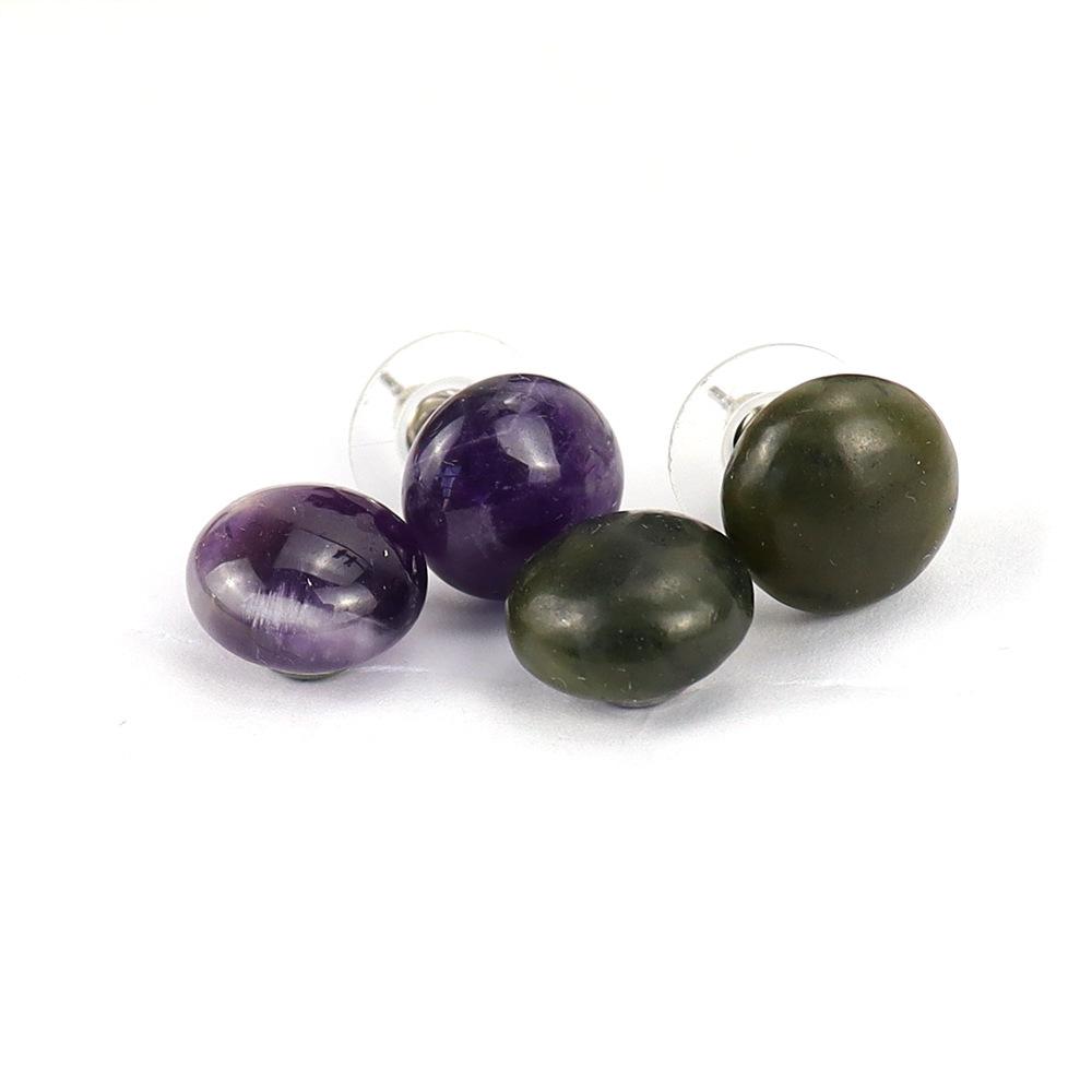 Tiktok Natural Semi-Precious Stone Crystal Tiger Stone Amethyst Bread Beads Stud Earrings Ball Earrings E45