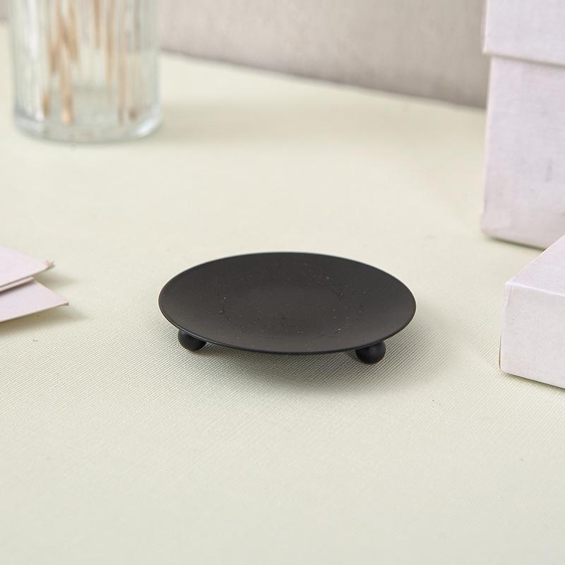 Gold and Black Round Metal Candle Holder Tray