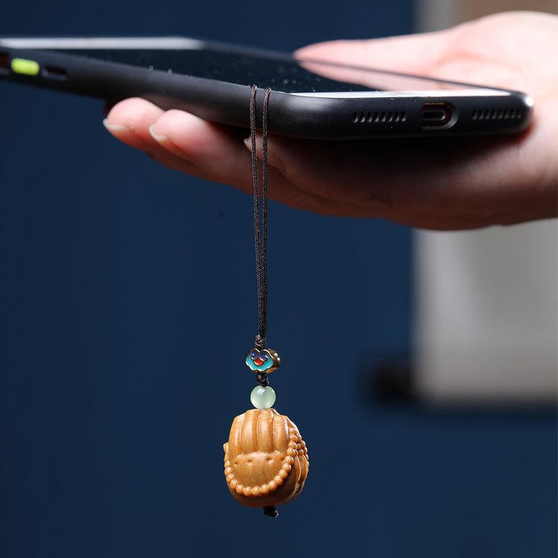 Three-Dimensional Green and Red Sandalwood Carved Pendant Keychain Accessory