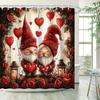 Adorable Valentine'S Day Gnomes Shower Curtain - Waterproof, Mildew-Resistant With Romantic Hearts And Roses For Bathroom Decor