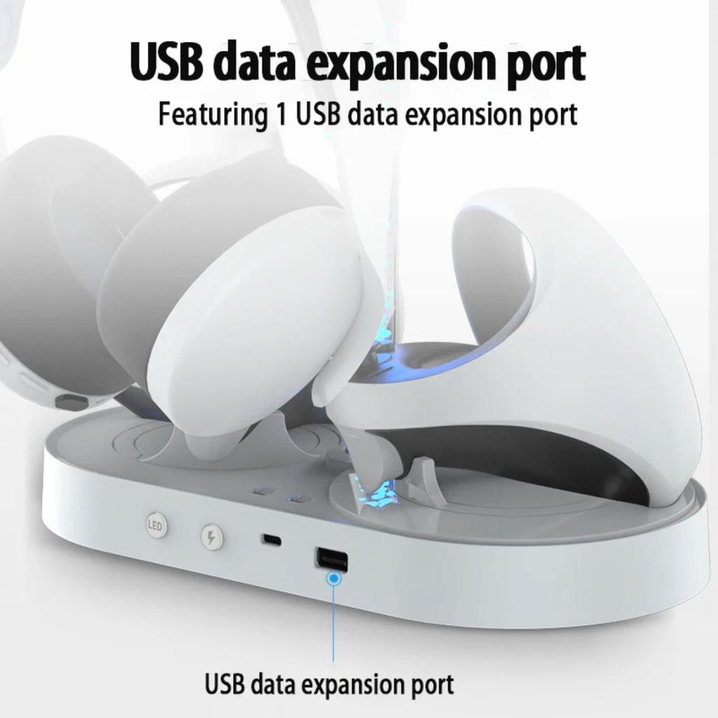 Magnetic RGB Charging Stand for PS5 Console & PS VR2, Dual Controller Charger with Headset  Glasses Storage Holder