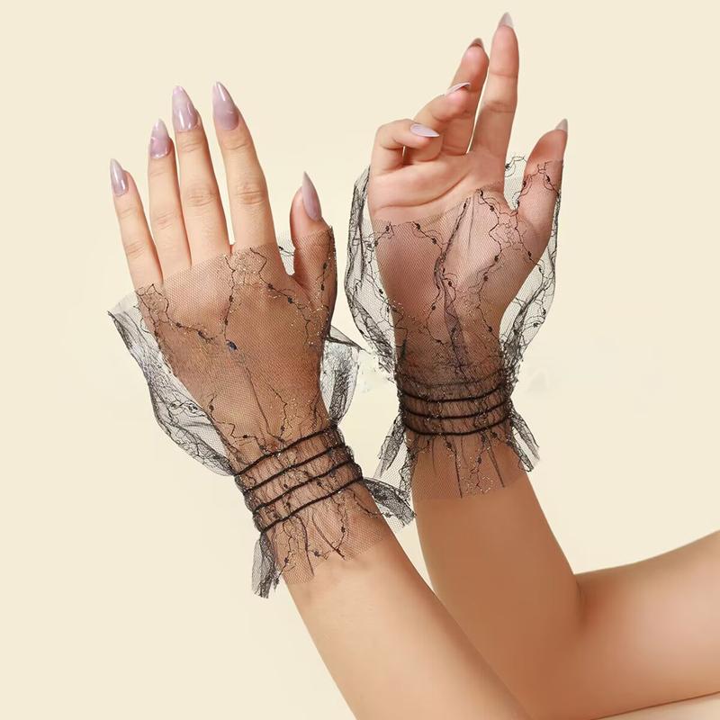 Perfect Match Mesh Decoration Fake Sleeves Removable Stretchy Fabric Wrist Flared Cuffs Sweater Ornaments Party Dresses Accessories