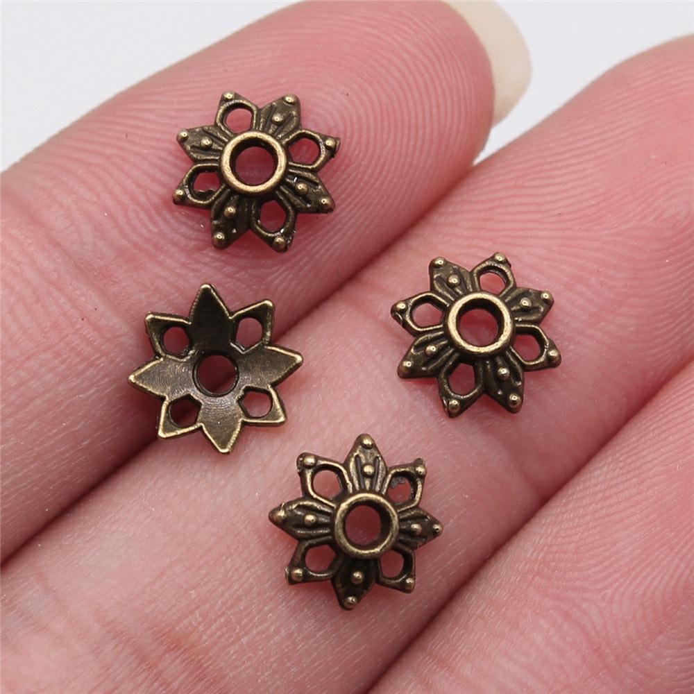 50pcs Tibetan Antique Silver Color Flower Bead End Caps For Jewelry Making Findings Needlework DIY Accessories Wholesale