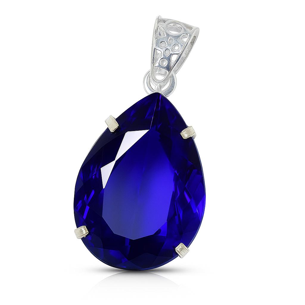 925 Sterling Silver 63.25 Ct CERTIFIED Blue Topaz Pendant Pear Cut Gemstone AI-89-NS