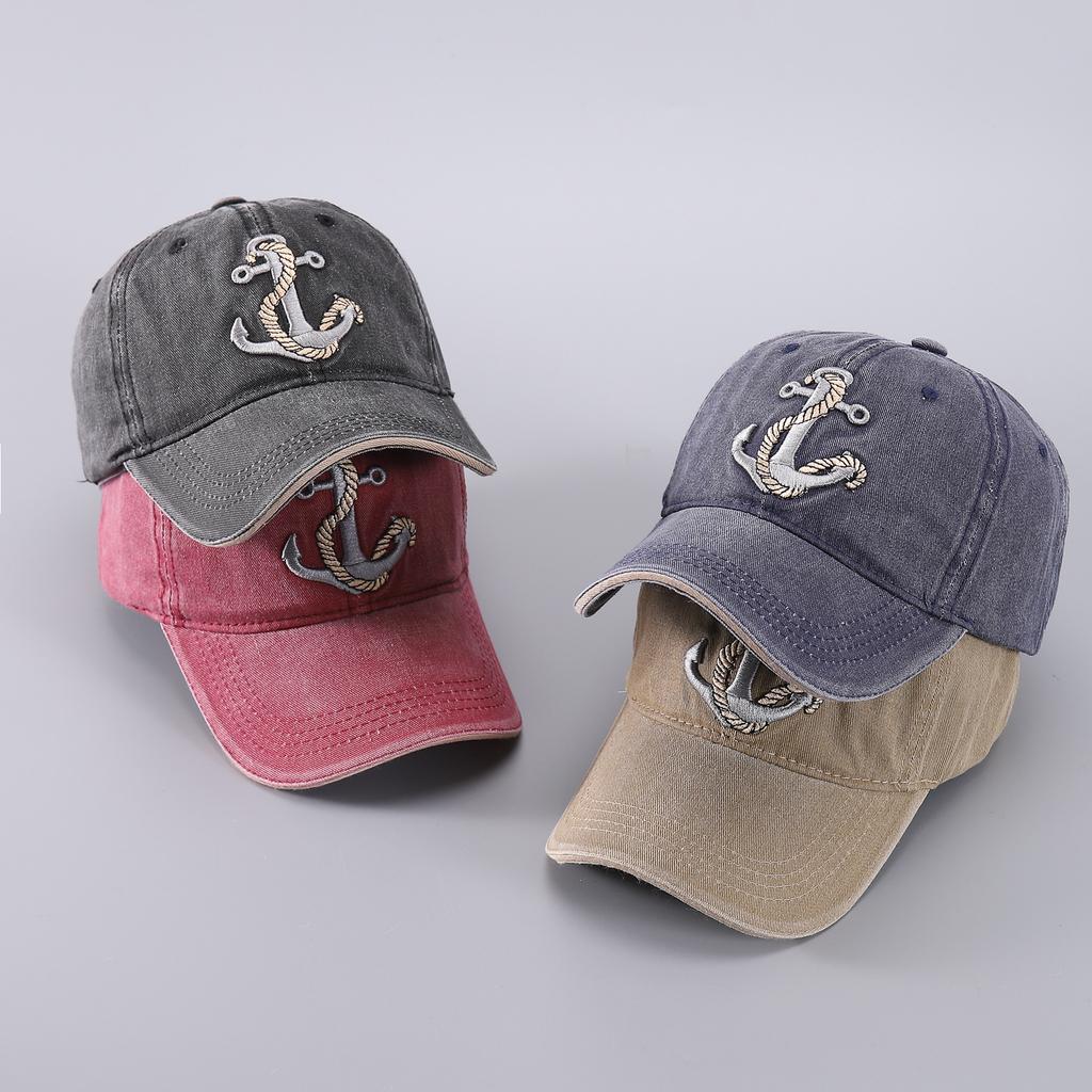 Unisex Pirate Hook Embroidery Washed Baseball Caps Adjustable Casual Hats Spring and Autumn Outdoor Sunscreen Hat