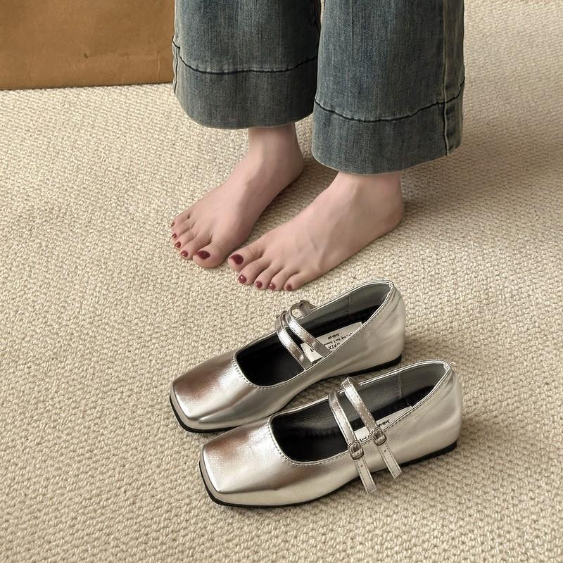 French square head shallow mouth single shoes women's 2025 new Korean version temperament fairy soft flat Mary Jane shoes