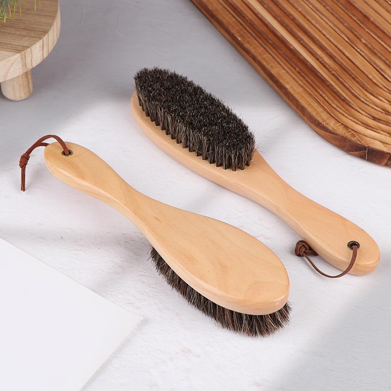 1PCS Soft Horsehair Laundry Cleaning Brush Anti-Static Cleaning Care Brush  Horse Hair Brush Wooden Handle Shoe Polish Brush
