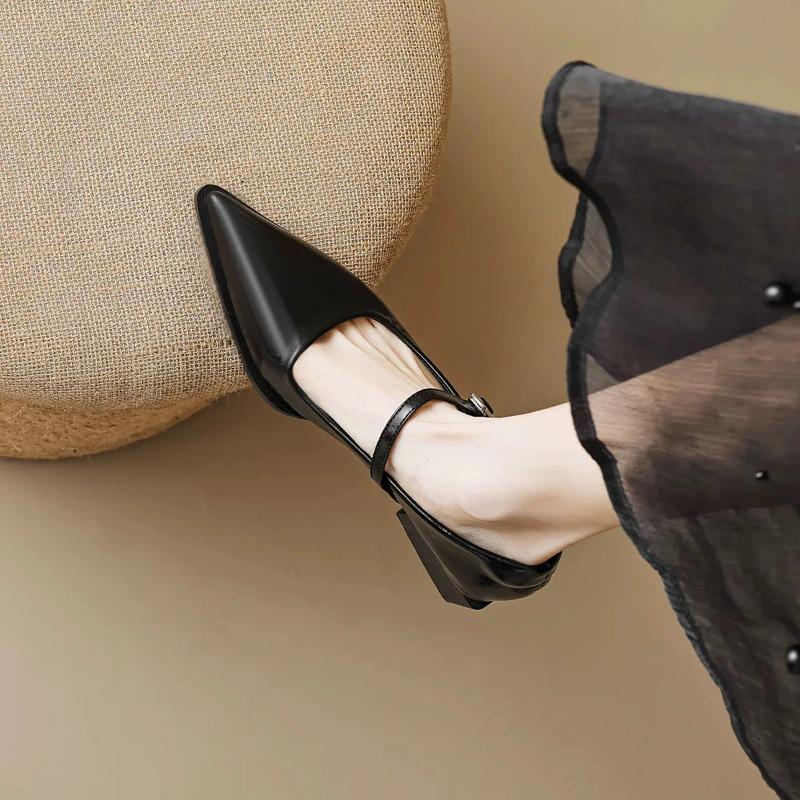 Woman Fashion Pointy Mary Jane Shoes 2025 Spring New Elegant Pumps Female Sexy Pointed Toe High Heels Thick Heel Party Shoes