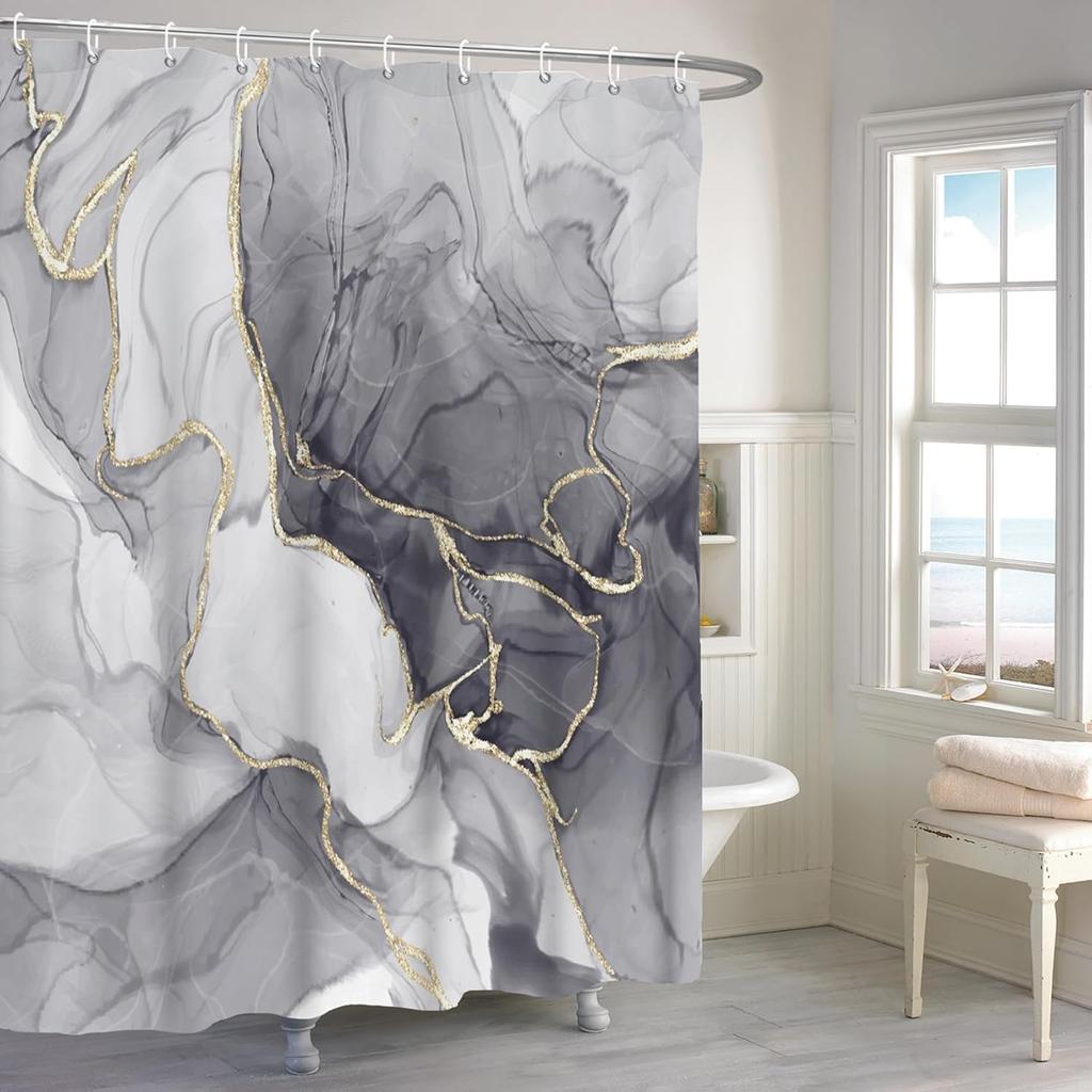 Szary Złoty Marmur Zasłona Prysznicowa Abstrakcyjna Tekstura Granitu Marmuru Luksusowa Nowoczesna Sztuka Atramentowa Tkaninowe Zasłony Prysznicowe do Łazienki