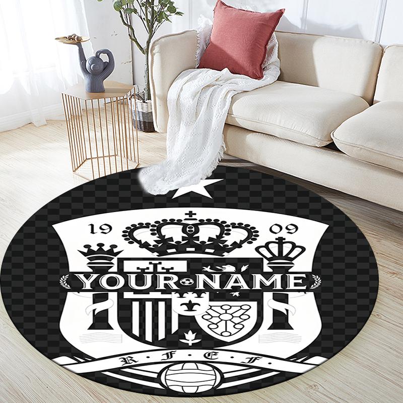 Custom Name,Spain Pattern Round rug,Carpet Rug for Living Room Bedroom Playroom ,Non-slip Floor Mat,Holiday Gifts and Birthday Gifts.