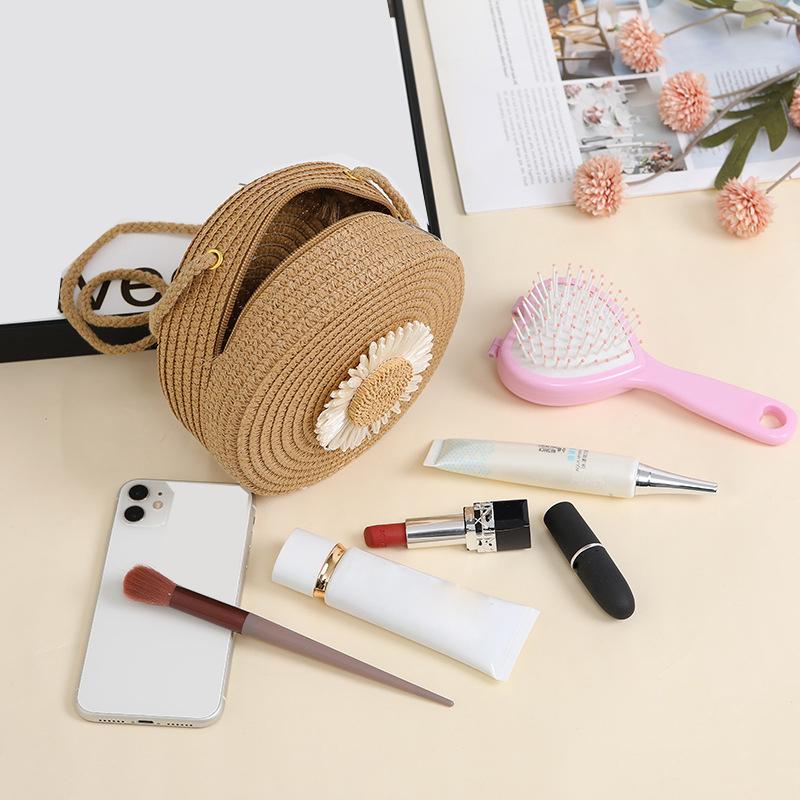 Minimalist Straw Bag Round Crossbody Purse Women Shoulder Vacation Style Small Handbag Travel Beach Bag KTY