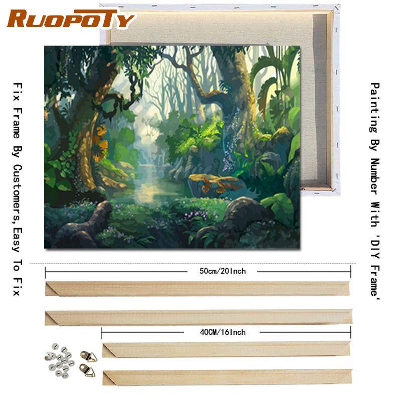 Ruopoty DIY Frame Night Scenery DIY Painting By Numbers Kits Modern Wall Art Picture Handpainted Oil Painting For Living Room Art
