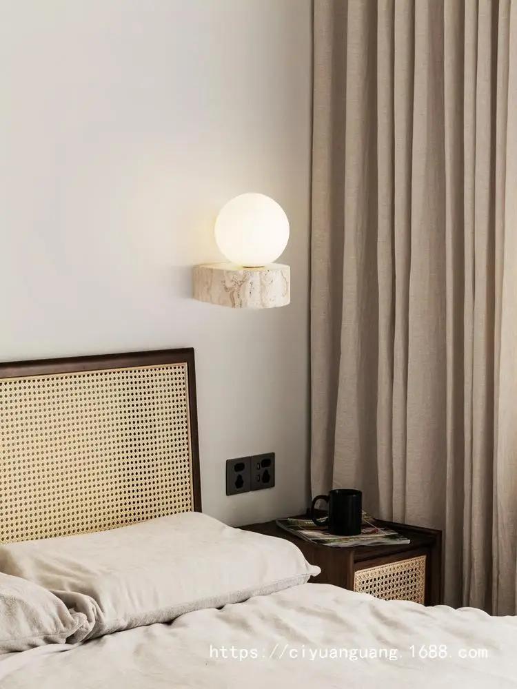 Natural Room Decor Wall Lamp Square Spotlights Glass Lampshade Lights Bedroom Led Sconce Cream Home Decorations