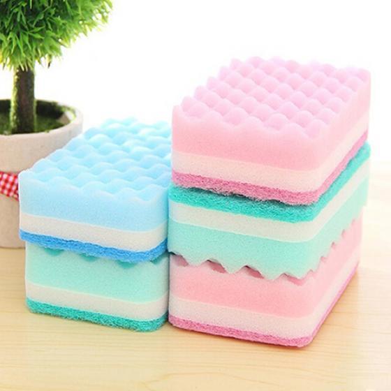 4Pcs Thick Wavy Antibacterial Kitchen Sponge Brush Scouring Pads Dish Towels