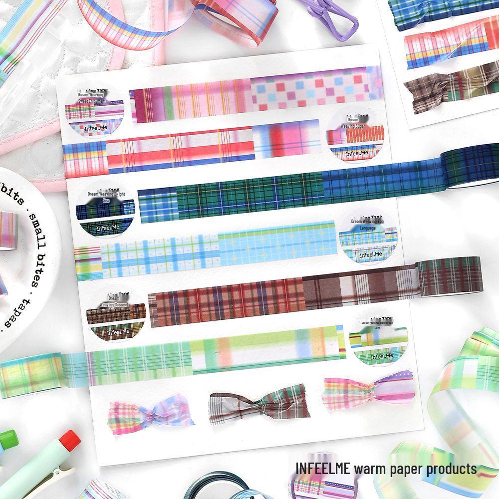 Infeel.Me Dream Weaving Washi Tape Set: 20mm Retro Grid, 6 Designs for Scrapbooking