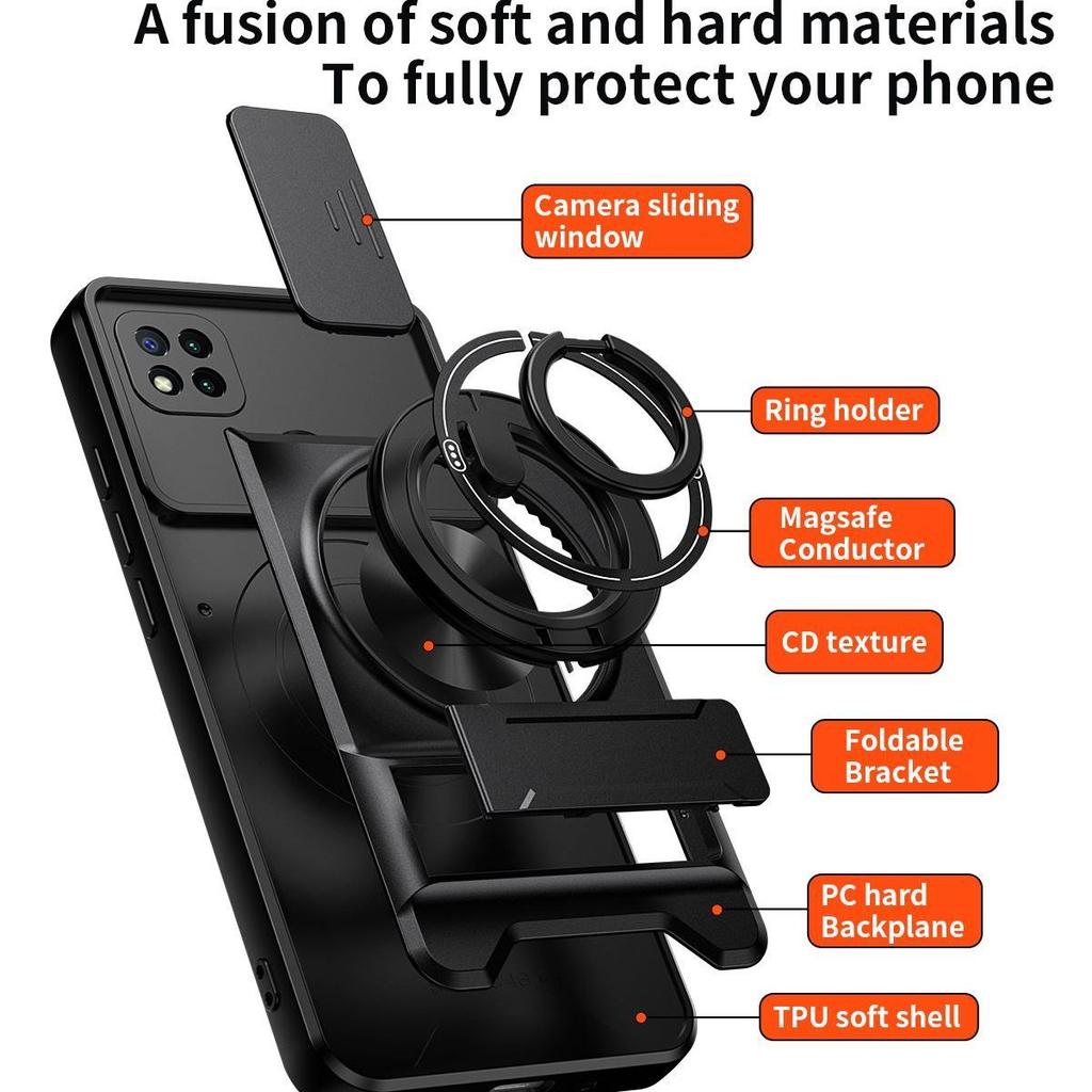 Case For Samsung Galaxy A24 Magnetic Ring Stand Push Window Case Full Lens Protection Shockproof Cover