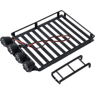 Roof Rack for 1/18 RC Crawler Car TRX4M - Rooftop Luggage Carrier with LED Spotlights & Ladder - 1:18 RC Crawler Decor Upgrade