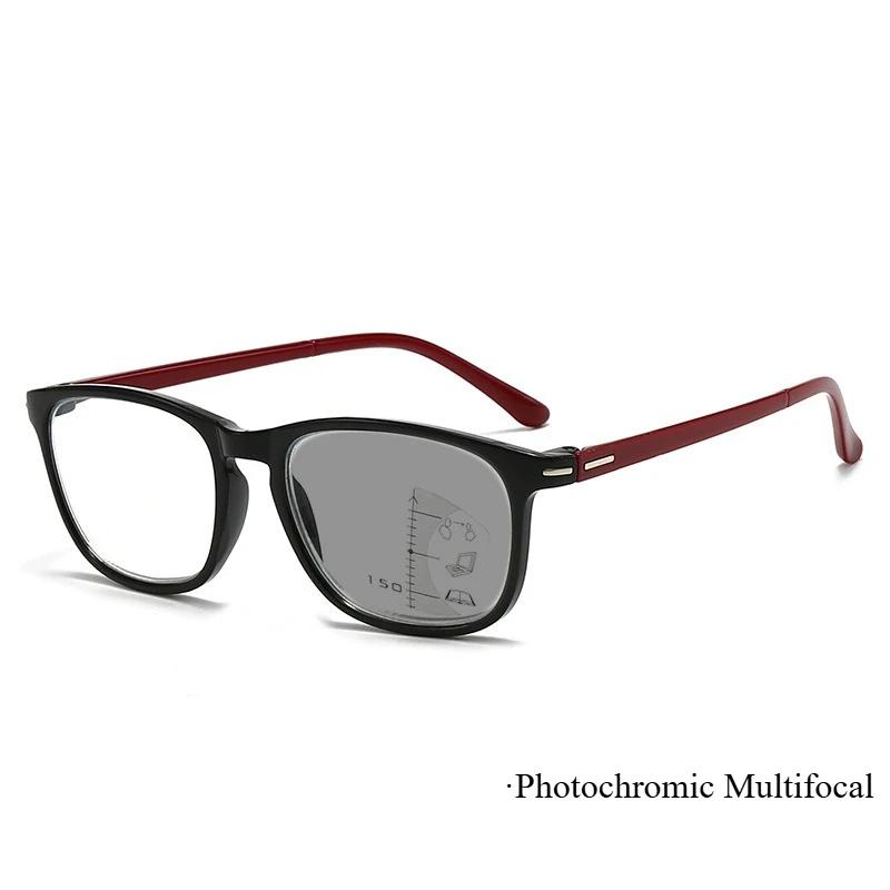 Fashionable Square Photochromic Presbyopia Glasses with Progressive Multifunctional Far and Near Dual-use Diopter To +4.0