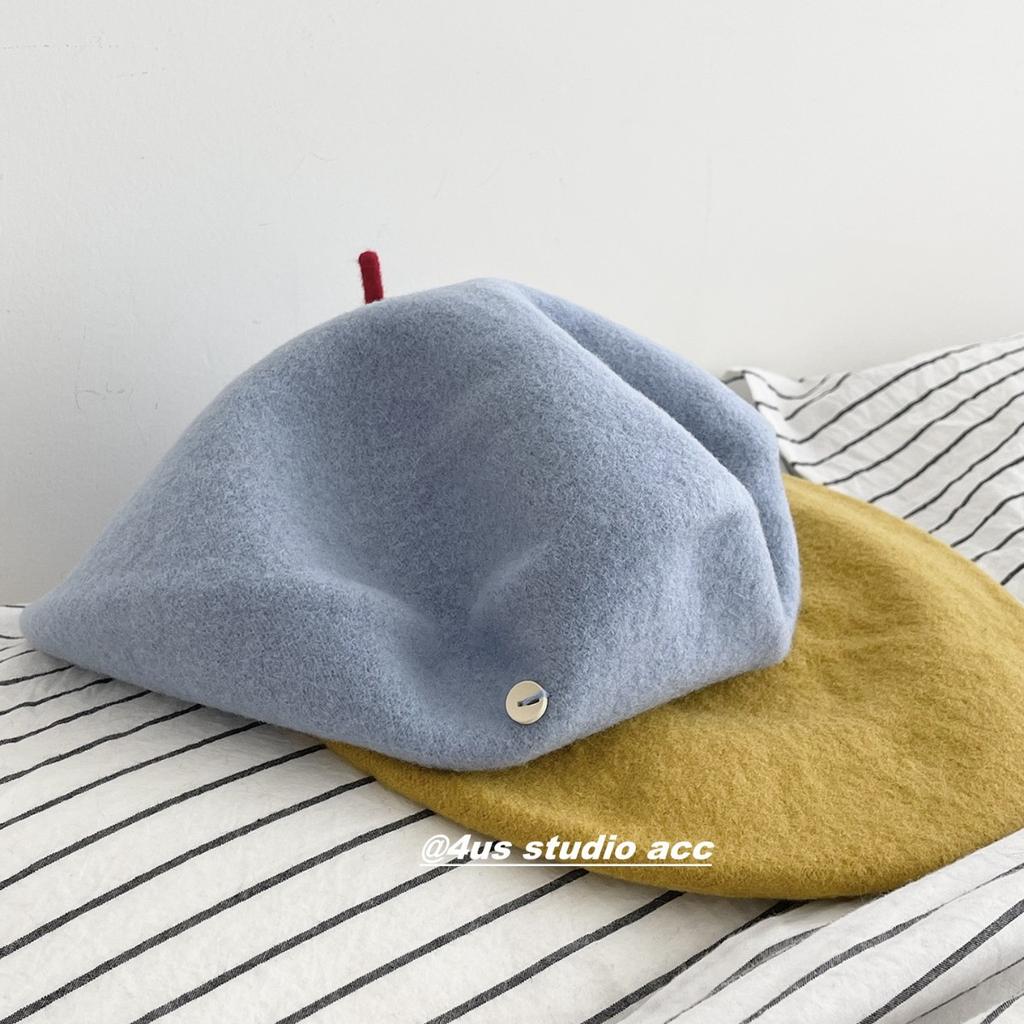 Woolen Beret Hat for Women Autumn and Winter Temperament Retro British Style Painter Hat Contrasting Color Small Chirp Pumpkin Hat Small Face