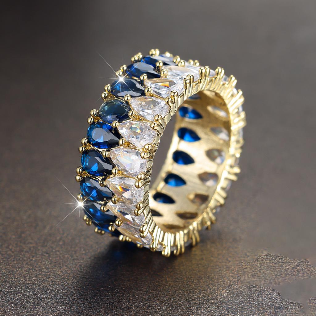 Thick White Diamond Double Row Water Droplet Ring with A Light Luxury Fashionable and Simple Temperament for Women