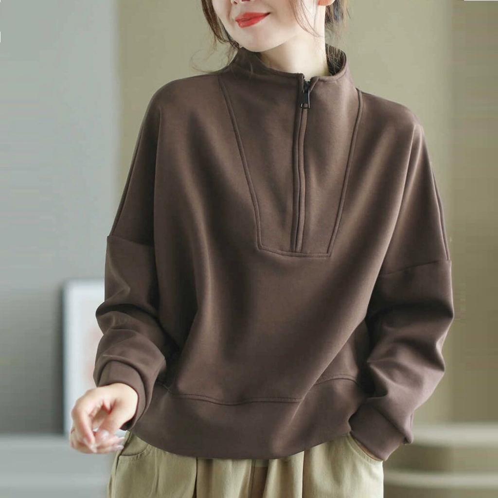 Stand-up Collar Half-chain Sweater Women's Autumn and Winter Long-sleeved Pullover Casual Top Loose Plus Size Women's Clothing