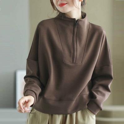 Stand-up Collar Half-chain Sweater Women's Autumn and Winter Long-sleeved Pullover Casual Top Loose Plus Size Women's Clothing