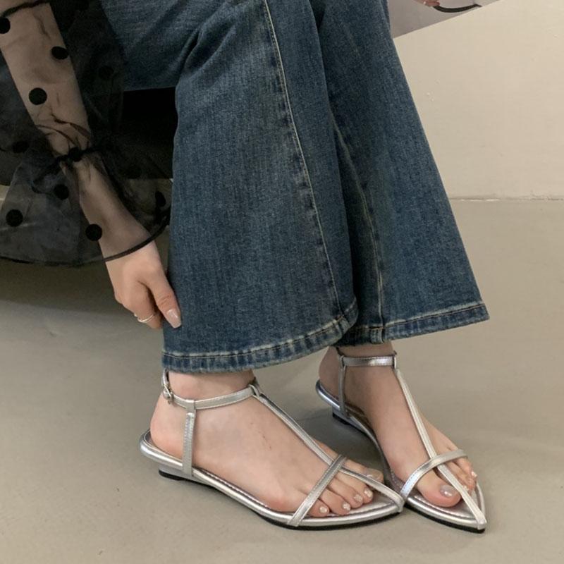 Fashion Low Heel Footwear Elegant Women Wedges Sandals Shoes Female 2025 New Summer Beach Fashion T-Strap Ladies Heeled Sandals Shoes