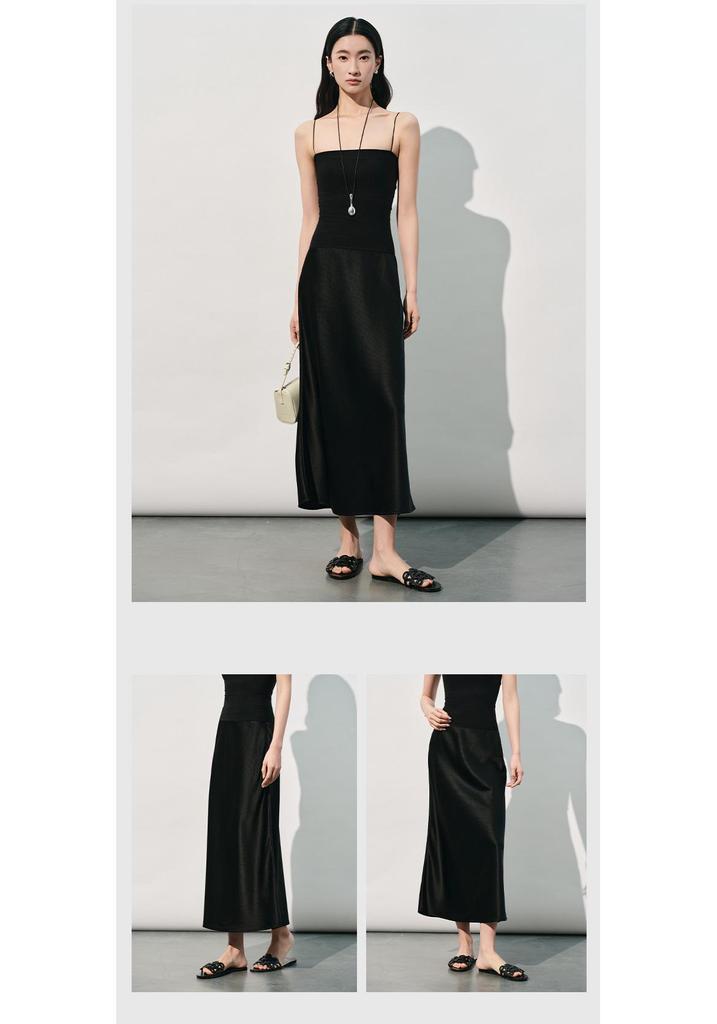 Women's High-Waisted Mulberry Silk Satin A-Line Skirt - Summer, Draped, Versatile, Light Luxury, Slimming Style