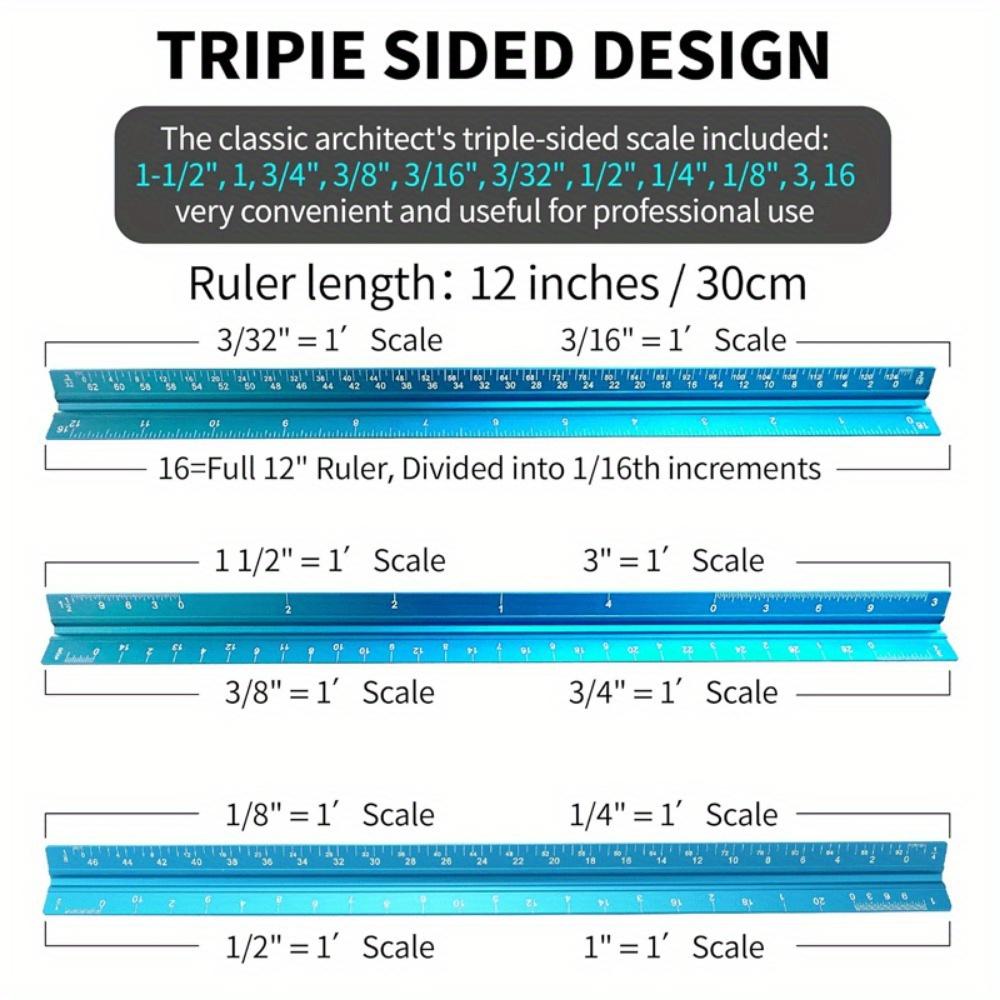 1pc Aluminum Triangular - Professional Architectural Scale Ruler for Blueprints & Designs, Durable Metal Drafting Tool