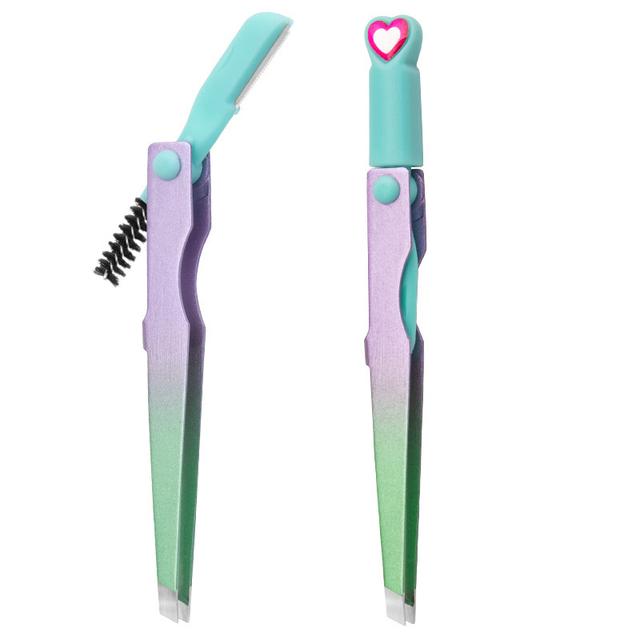 3 In 1 Eyebrow Clip Eyebrow Trimmering with Brush Multifunctional Stainless Steel Colorful Eyelash Tweezers Beauty Makeup Tools