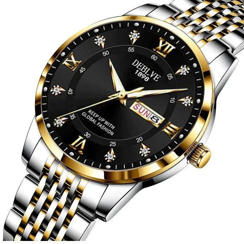 Luxury Stainless Steel Top Quailty Push Button Hidden Clasp Waterproof Luminous Date Week Sport Wrist Watches