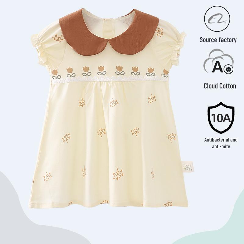 Girls Summer Short-Sleeve Princess Dress - A-Class Pure Cotton Versatile Skirt 100cm