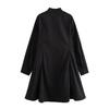 European & American High Street Style Women's Lace Stand-Up Collar Button Long Sleeve Dress