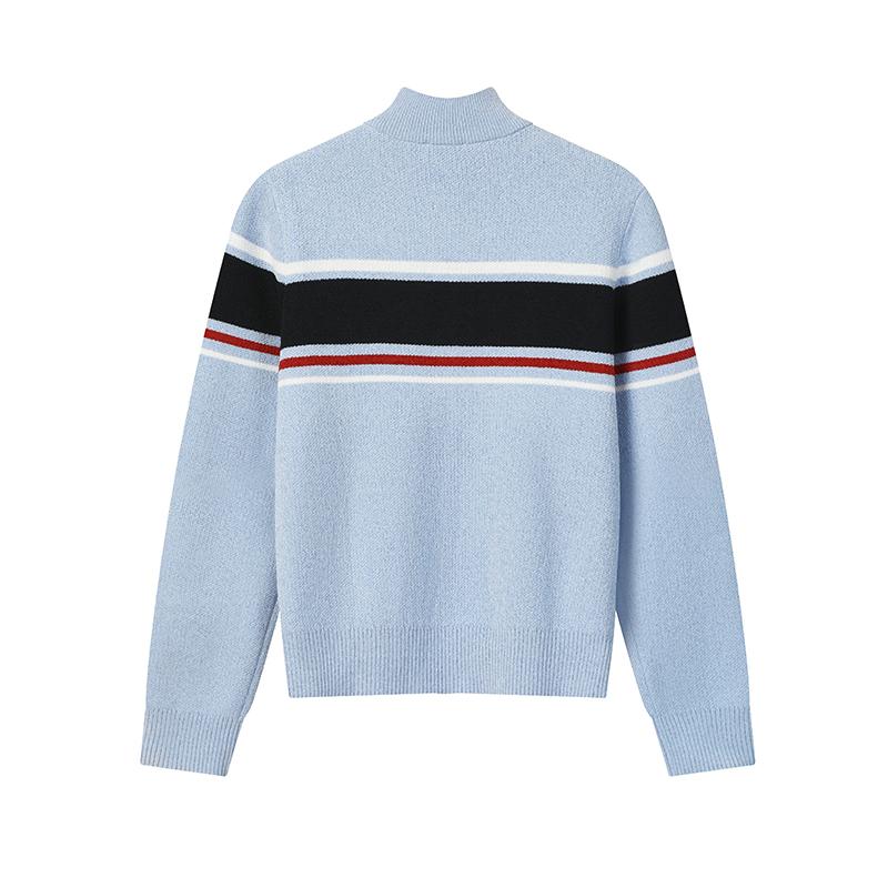 FILA Heritage Classic Fashion Simple Striped Trendy Comfortable Casual Versatile Warm Knitted Cardigan Sweater Women sweater Pure-Blue F11W618404FLB