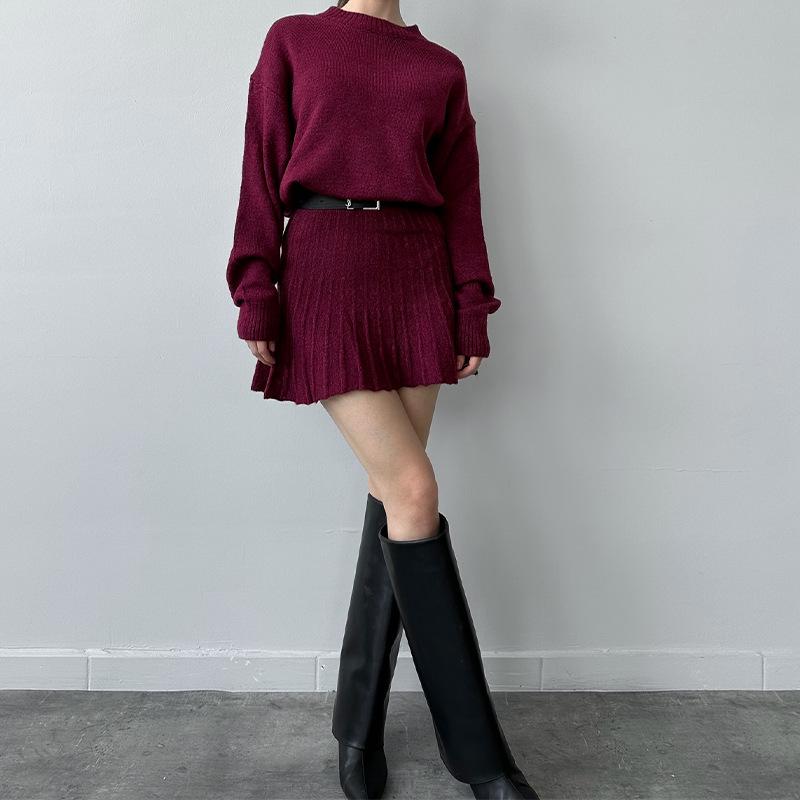 2025 Autumn European & American Round Neck Knit Set: High Waist Short Skirt