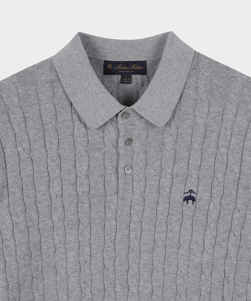 BROOKS BROTHERS Cotton Cable Polo Short Sleeve Sweater (Grey) (Bbwtmo204Awfm)