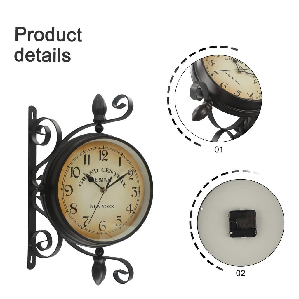 8 Double-Sided Clock Station Round Style Train Antique Wall Clock Wall mount Wrought Decorative Double Sided Grand