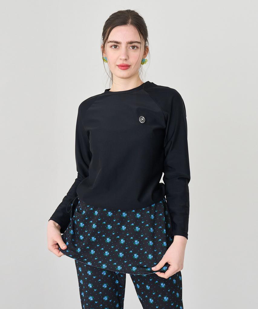 Bonide [Set] Skirt Leggings Rash Guard Set Flower Black