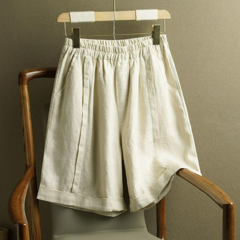 

Cotton and Linen Wide-leg Pants Women s Spring and Summer Elastic High-waist Drape Casual Loose Large Size Meat-covering Straight Shorts 4XL