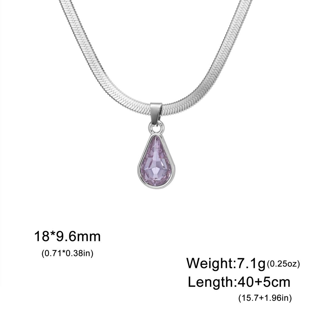 Colored Crystal Teardrop Pendant Women Necklace Snake Chain Fashion Choker Jewelry Gift