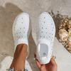 Sneakers Frau Glänzender Kristall Flache Schuhe Frühling Atmungsaktive Strick-Plateau-Sneakers Frau Bequeme Weiche Sohle Sportschuhe