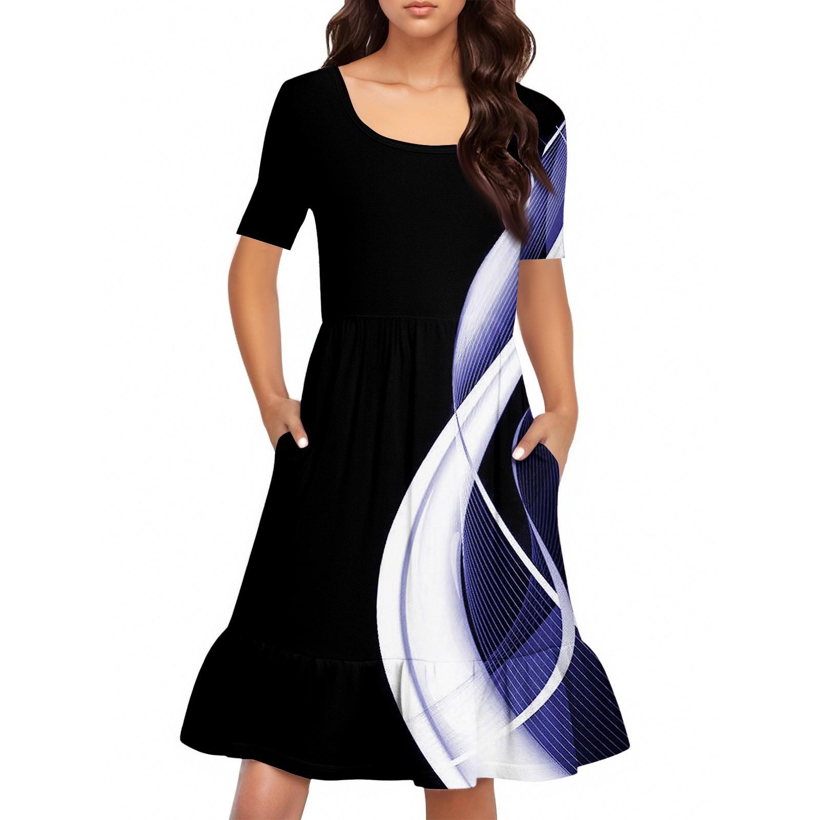 

Женское повседневное платье с круглым вырезом и короткими рукавами. Платье со свободной талией и складками. Платье с складками на талии. XXL